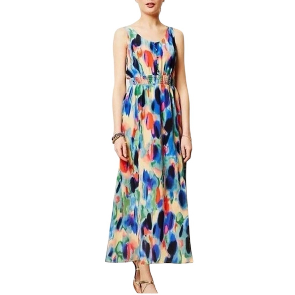 Maeve by Anthropologie Women's Size 2 Aloisia Watercolor Silk Flowy Maxi Dress